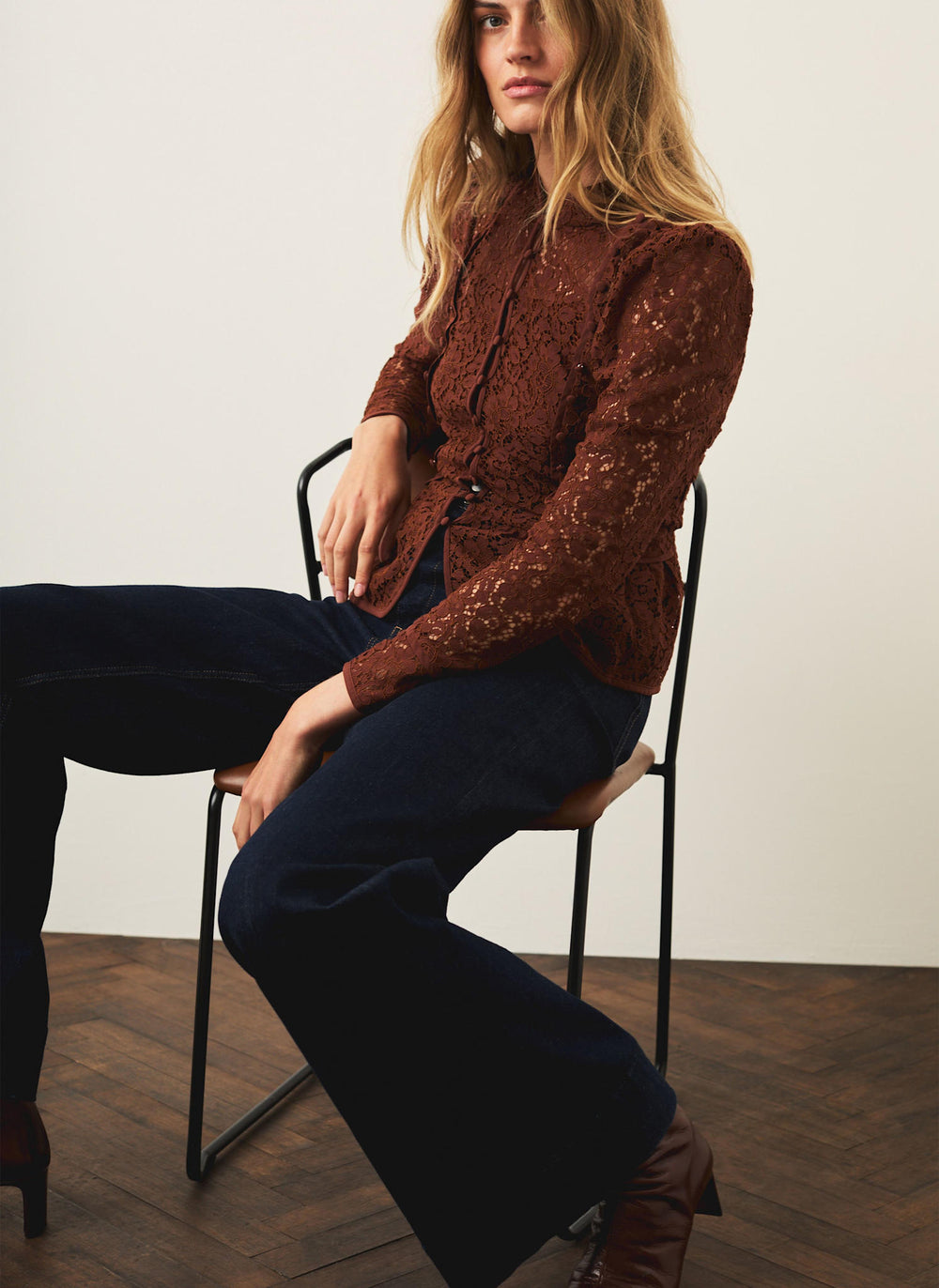Brown Lace Military Blouse