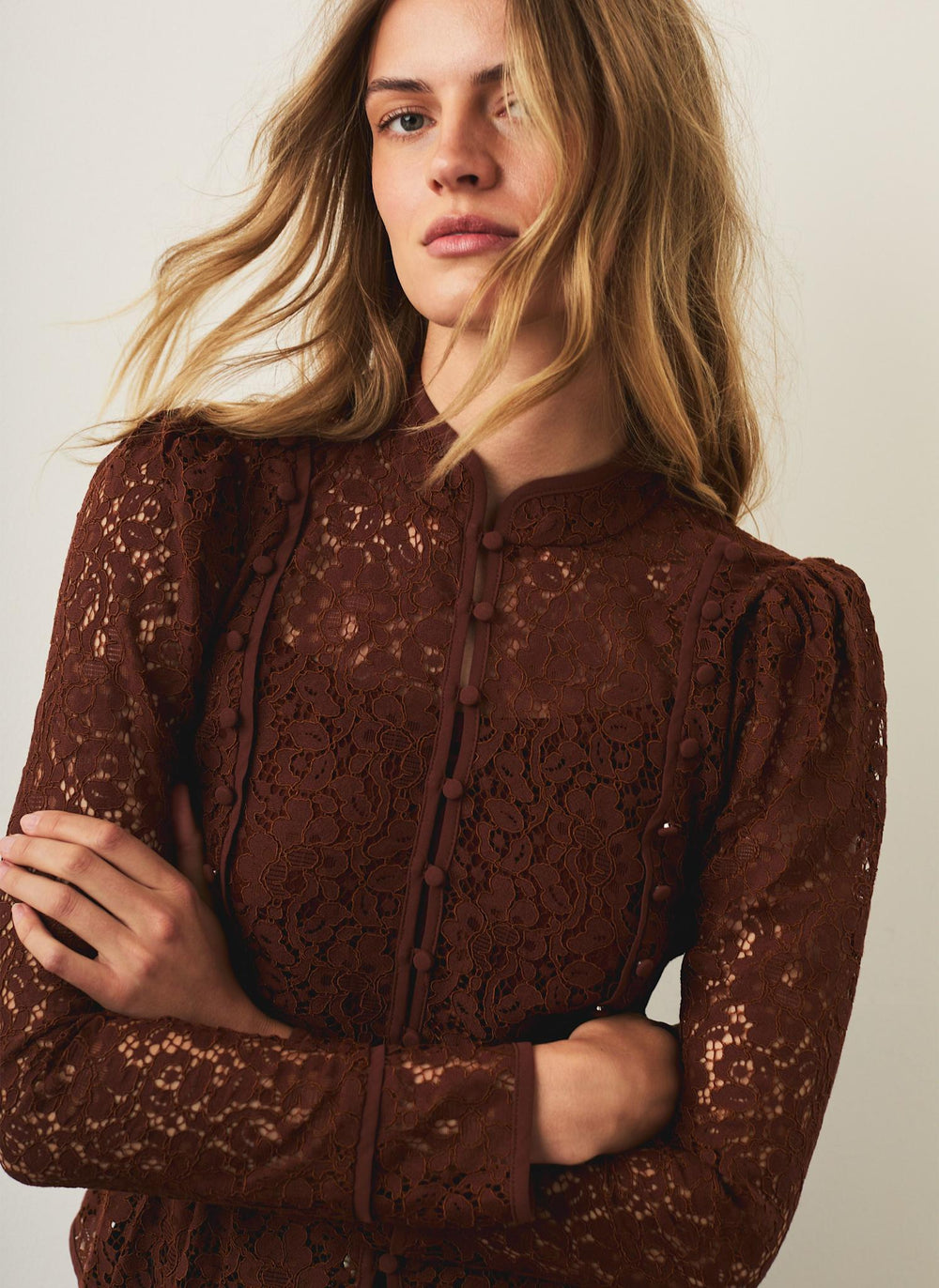 Brown Lace Military Blouse