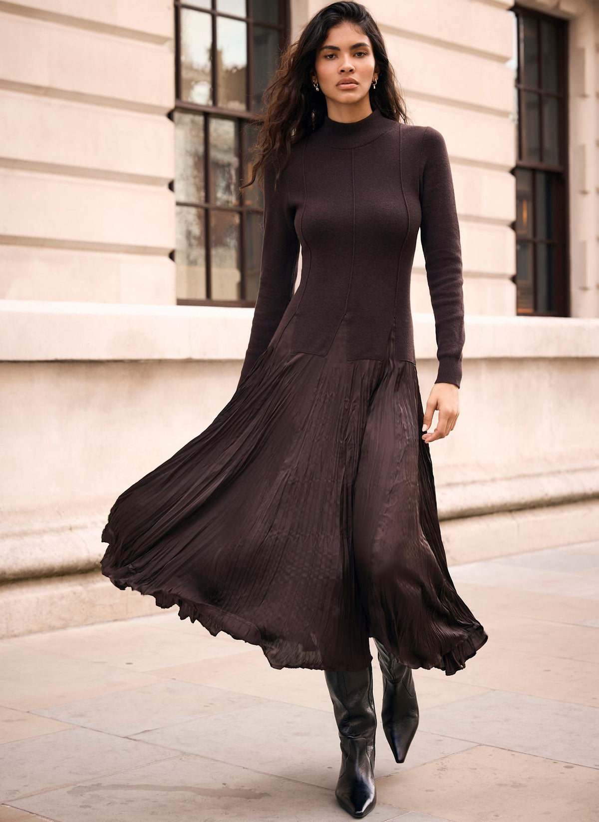 Long Sleeve Layered Midi Dresses For Women SKIMS Women's Smooth Layers Square Neck Long Sleeve Midi