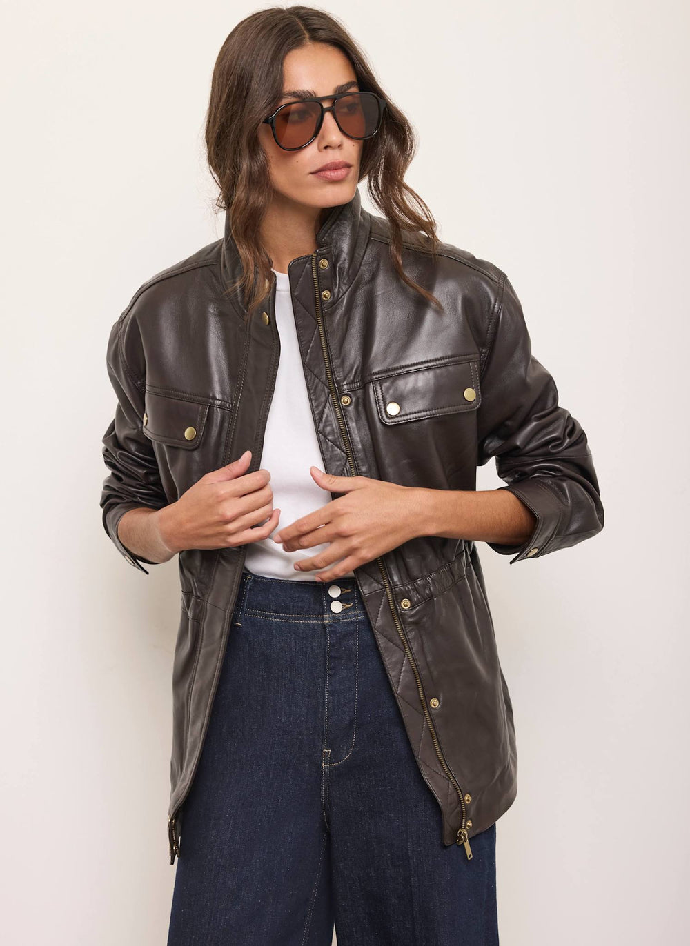 Brown Leather Parka Jacket