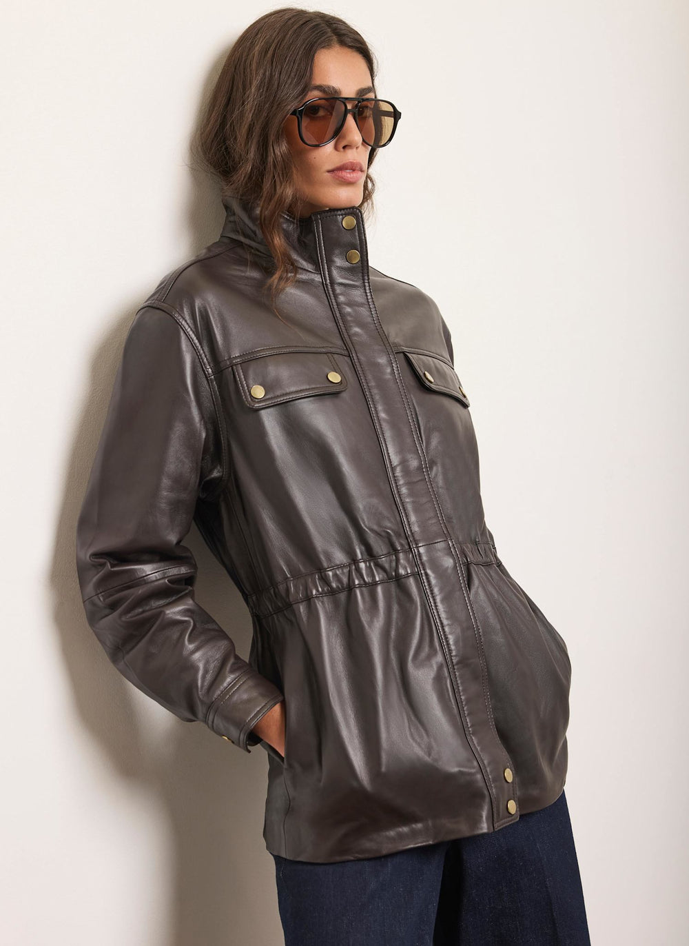 Brown Leather Parka Jacket