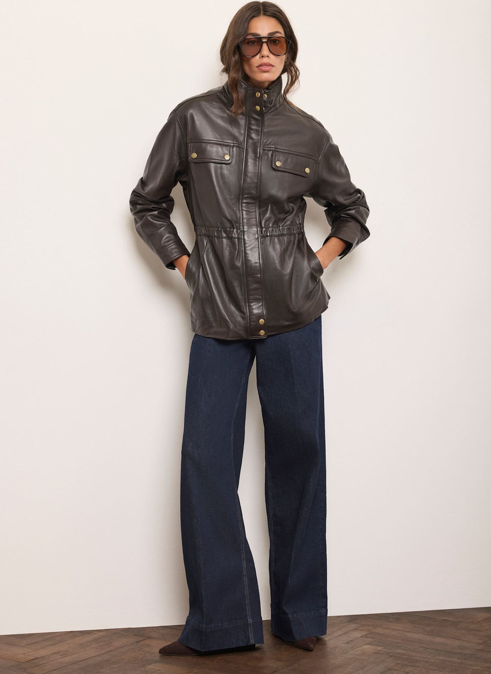 Brown Leather Parka Jacket