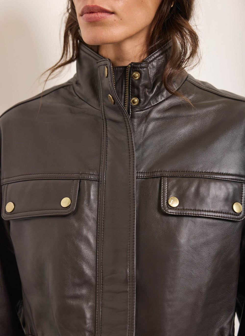 Brown Leather Parka Jacket