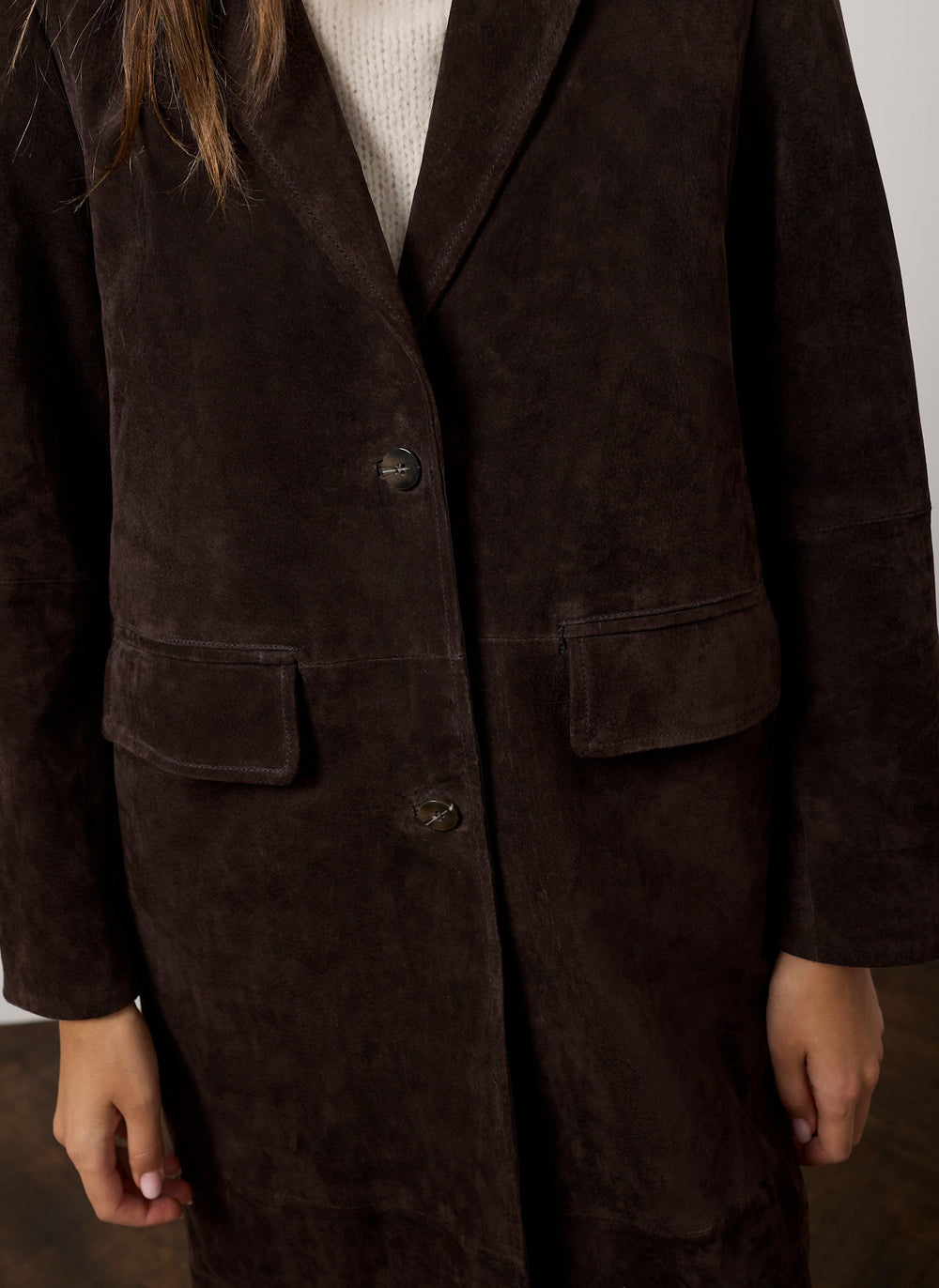 Brown Suede Single Breasted Longline Coat