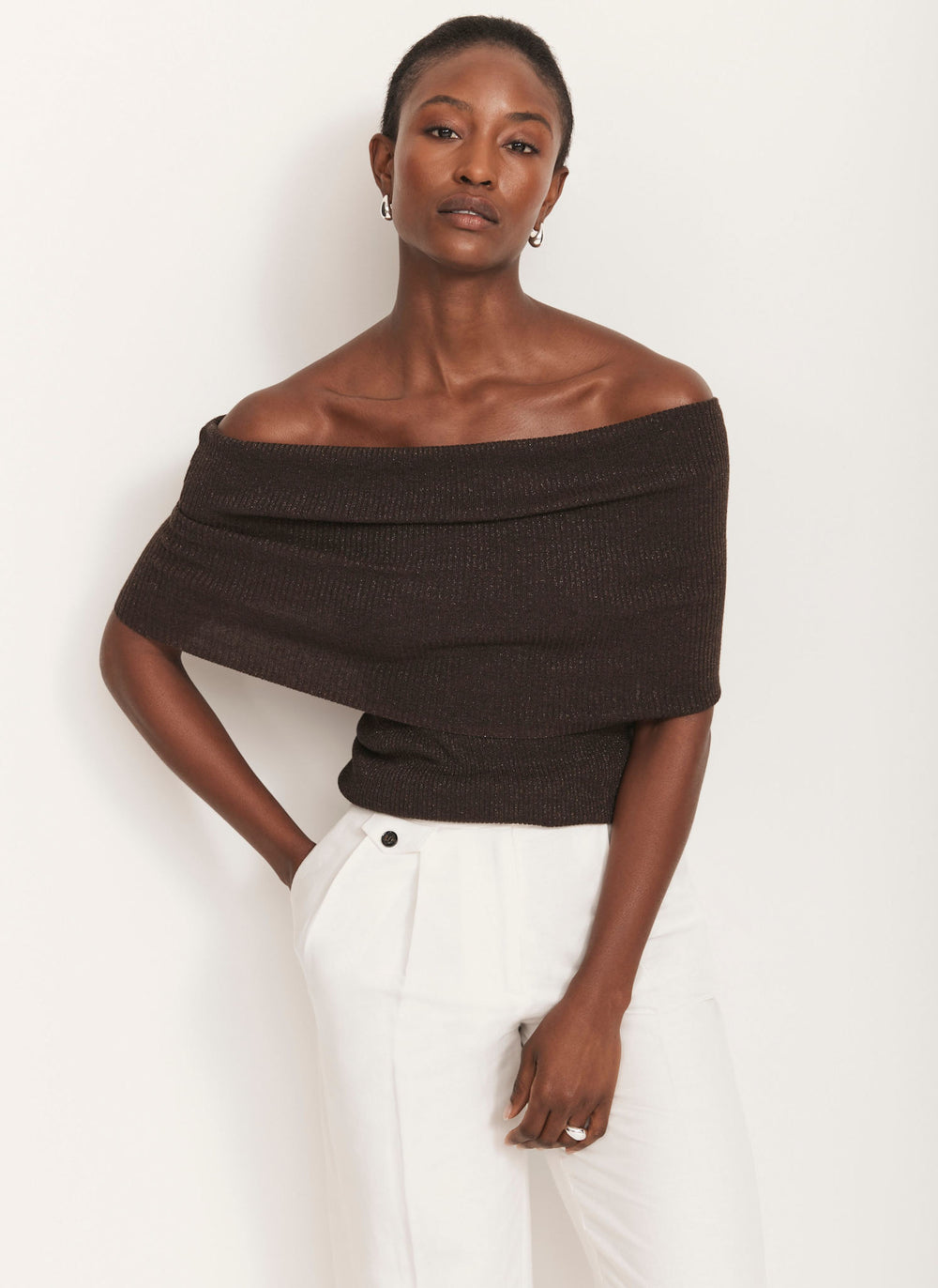 Brown Metallic Bardot Top