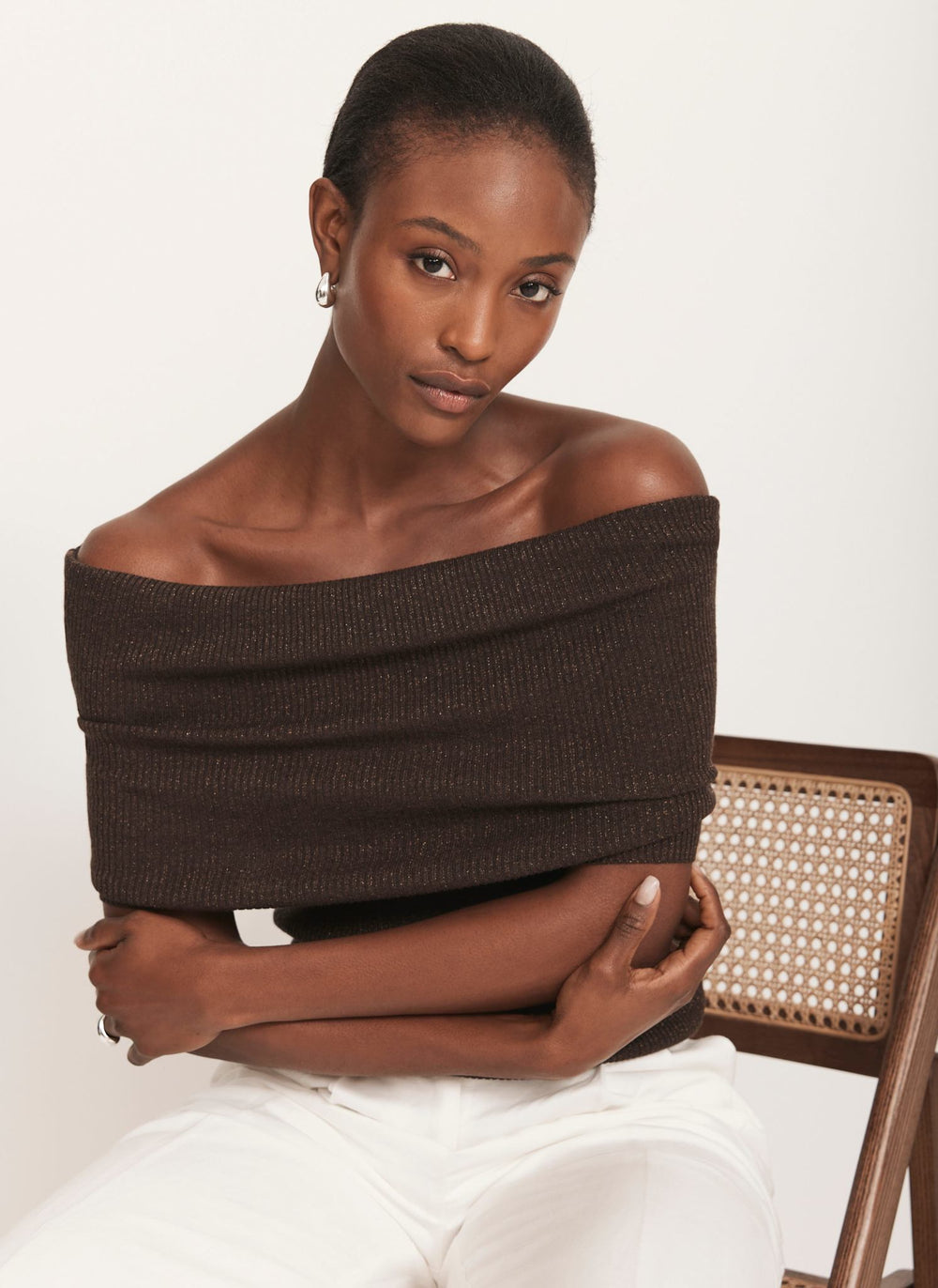 Brown Metallic Bardot Top