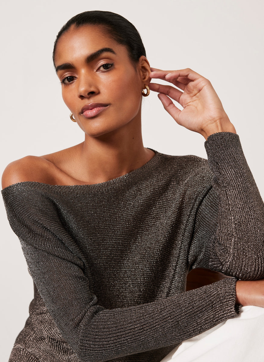 Brown Metallic Batwing Jumper – Mint Velvet