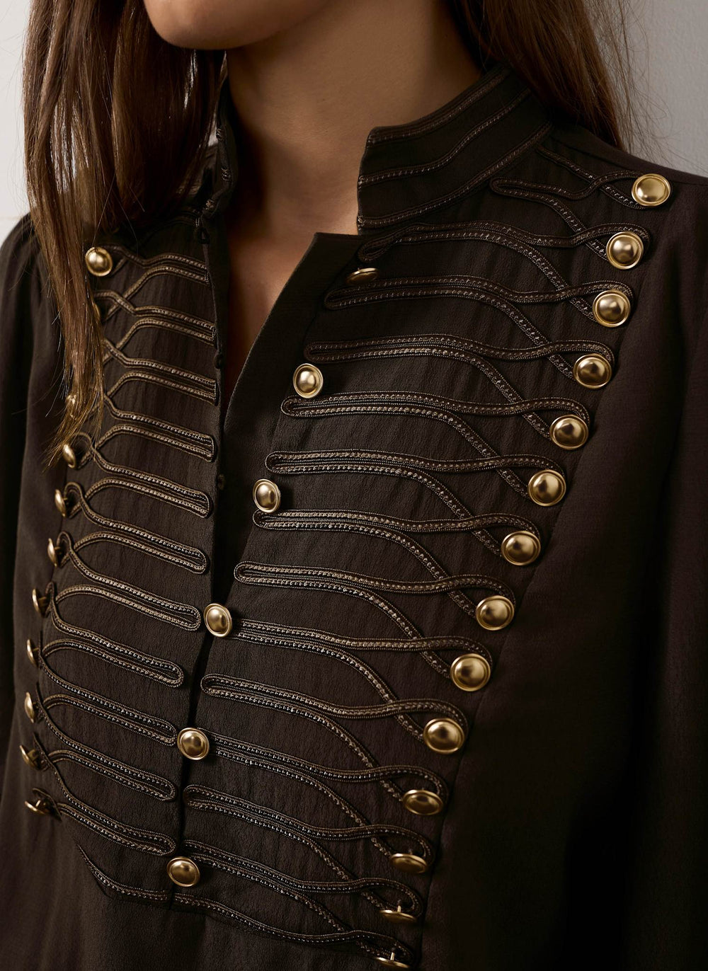 Brown Military Detail Blouse
