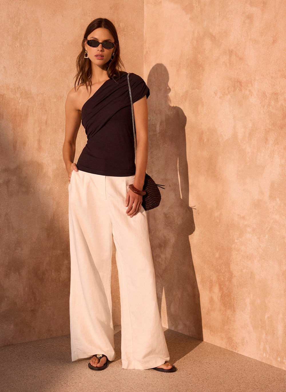Brown One Shoulder Drape Top