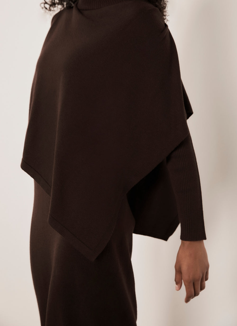Brown Poncho Knit Midi Dress