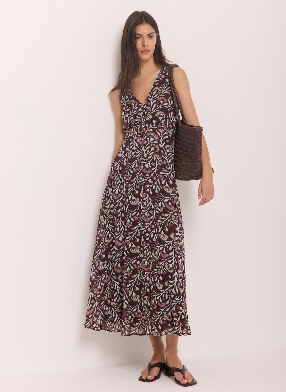 Brown Floral Print Maxi Dress