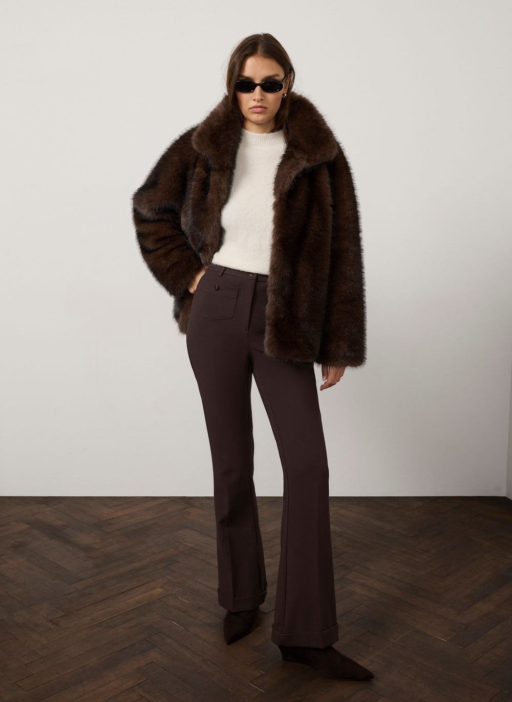 Brown Pocket Detail Flared Trousers