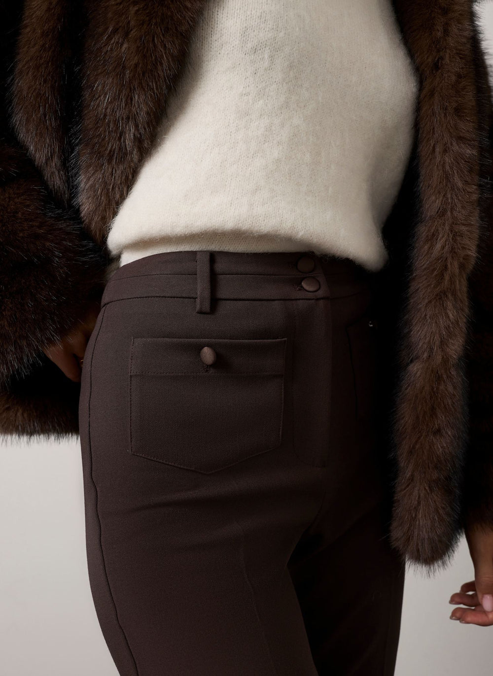 Brown Pocket Detail Flared Trousers