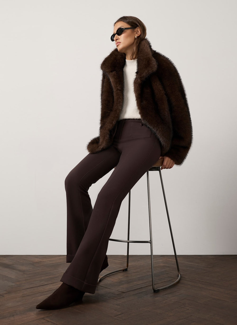 Brown Pocket Detail Flared Trousers