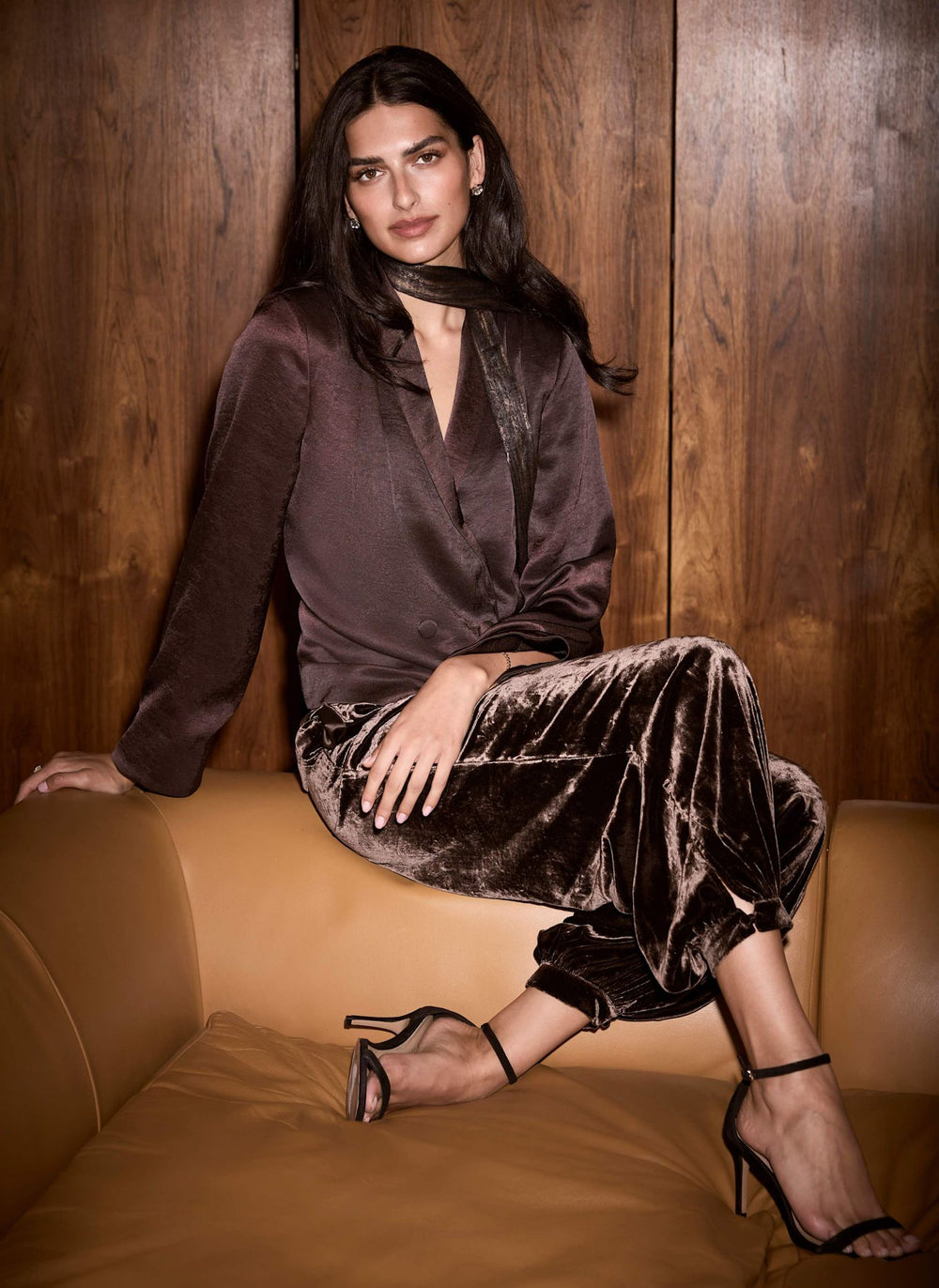 Brown Satin Double Breasted Blazer