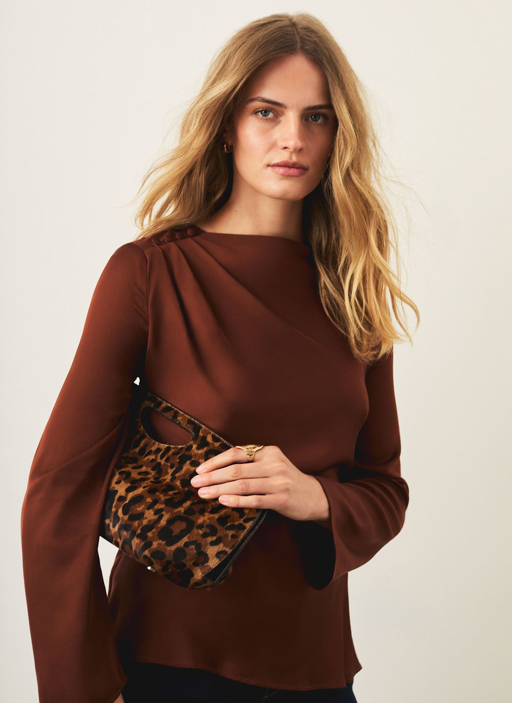 Brown Satin Drape Top