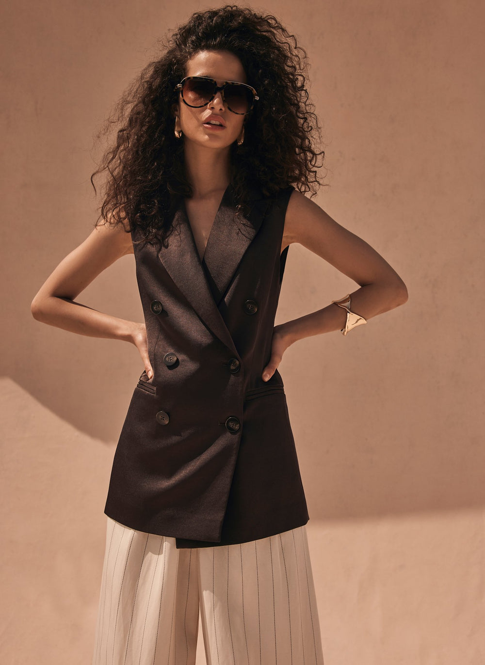 Brown Satin Wrap Longline Waistcoat – Mint Velvet