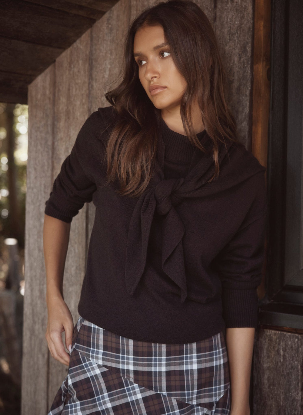 Brown Scarf Detail Jumper