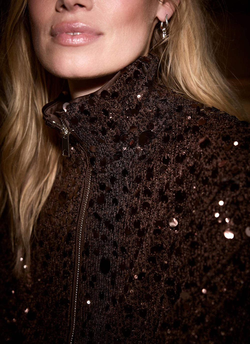Brown Sequin Bomber Jacket
