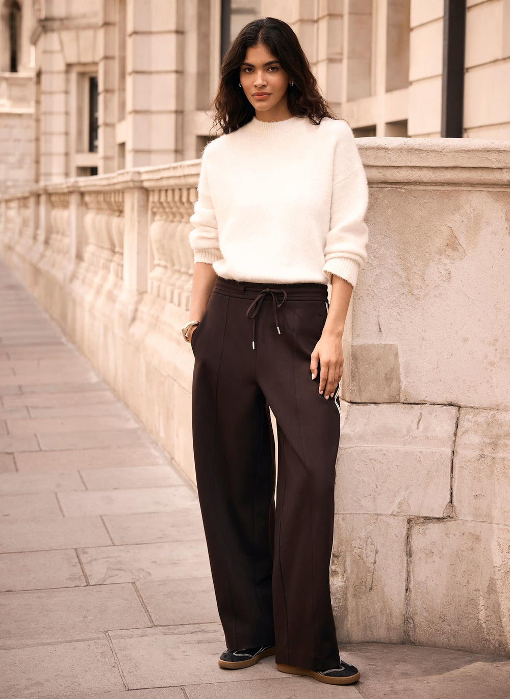 Brown Side Stripe Barrel Leg Trousers