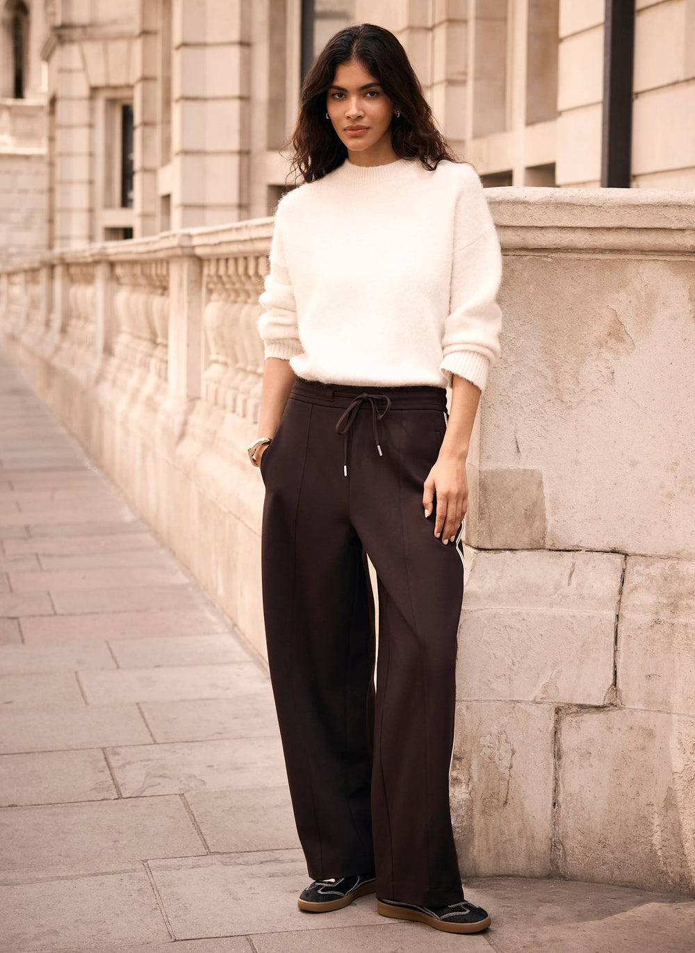 Brown Side Stripe Barrel Trousers