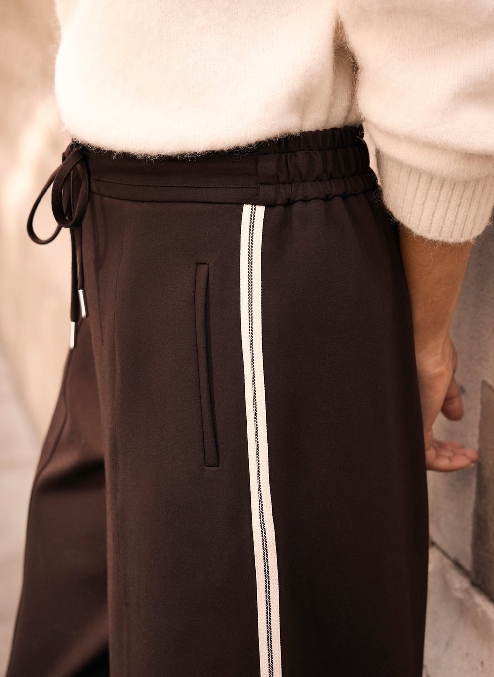 Brown Side Stripe Barrel Trousers