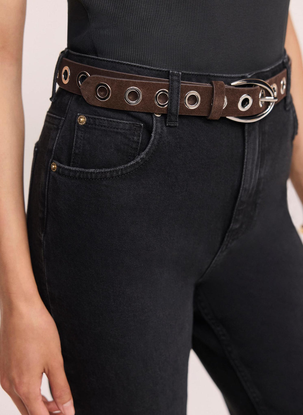 Brown Suede Eyelet Belt