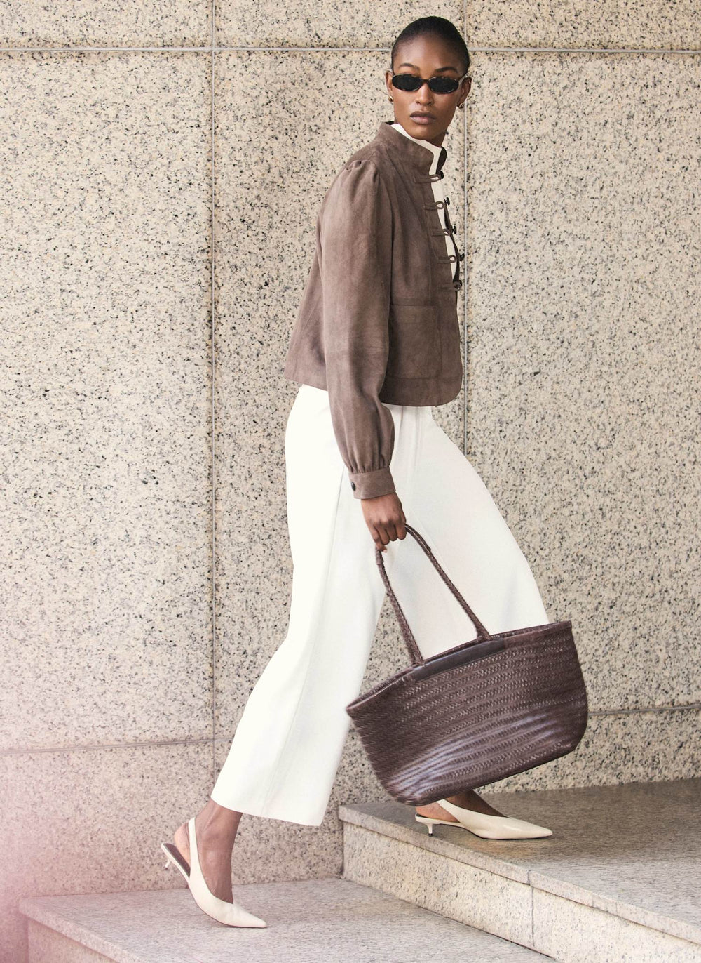Brown Suede Stand Collar Jacket