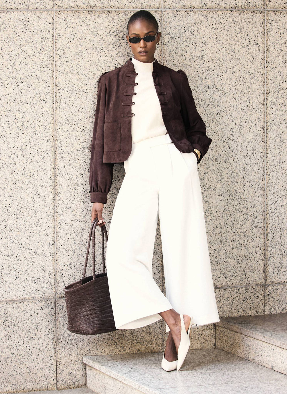 Brown Suede Stand Collar Jacket