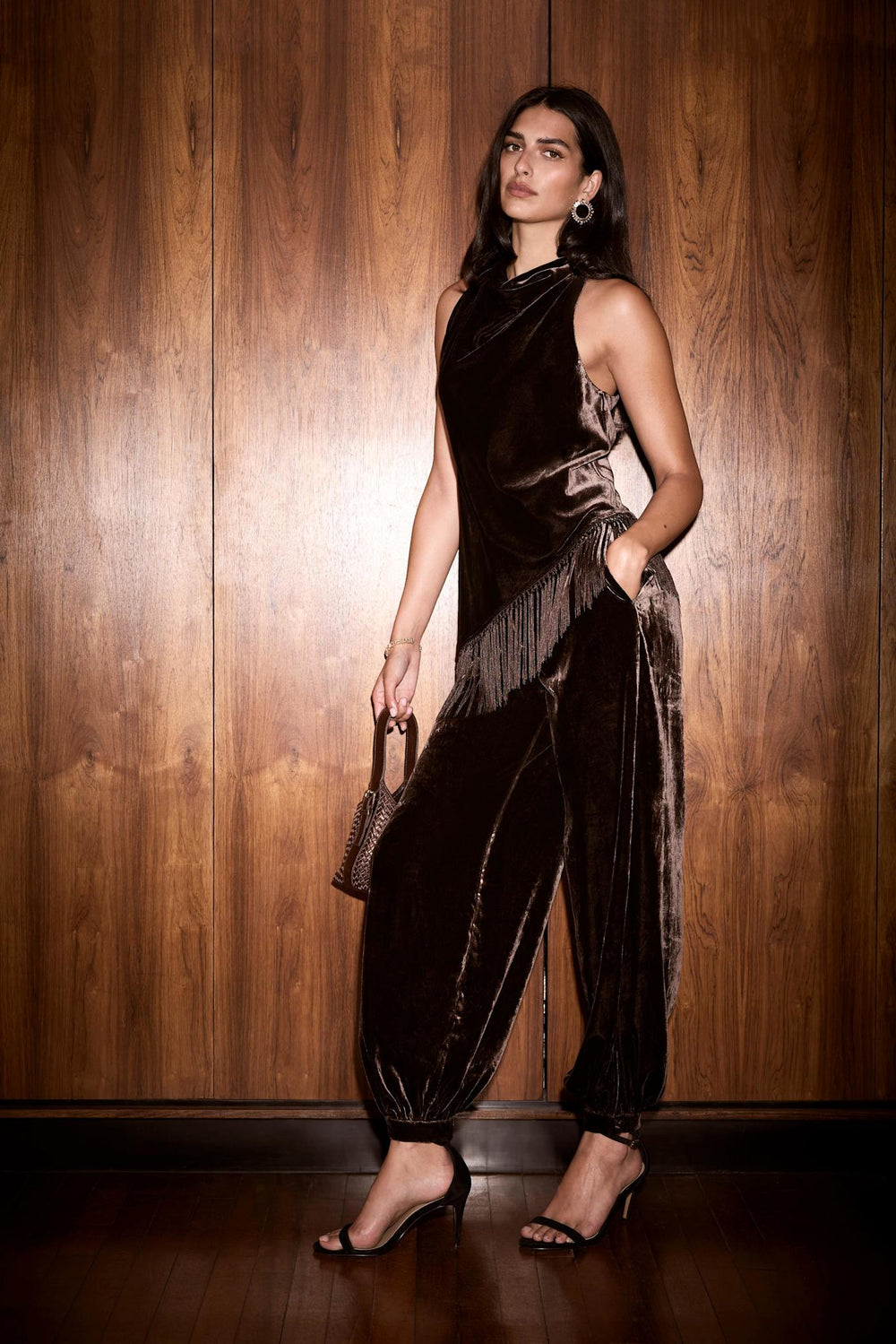 Brown Velvet Balloon Trousers