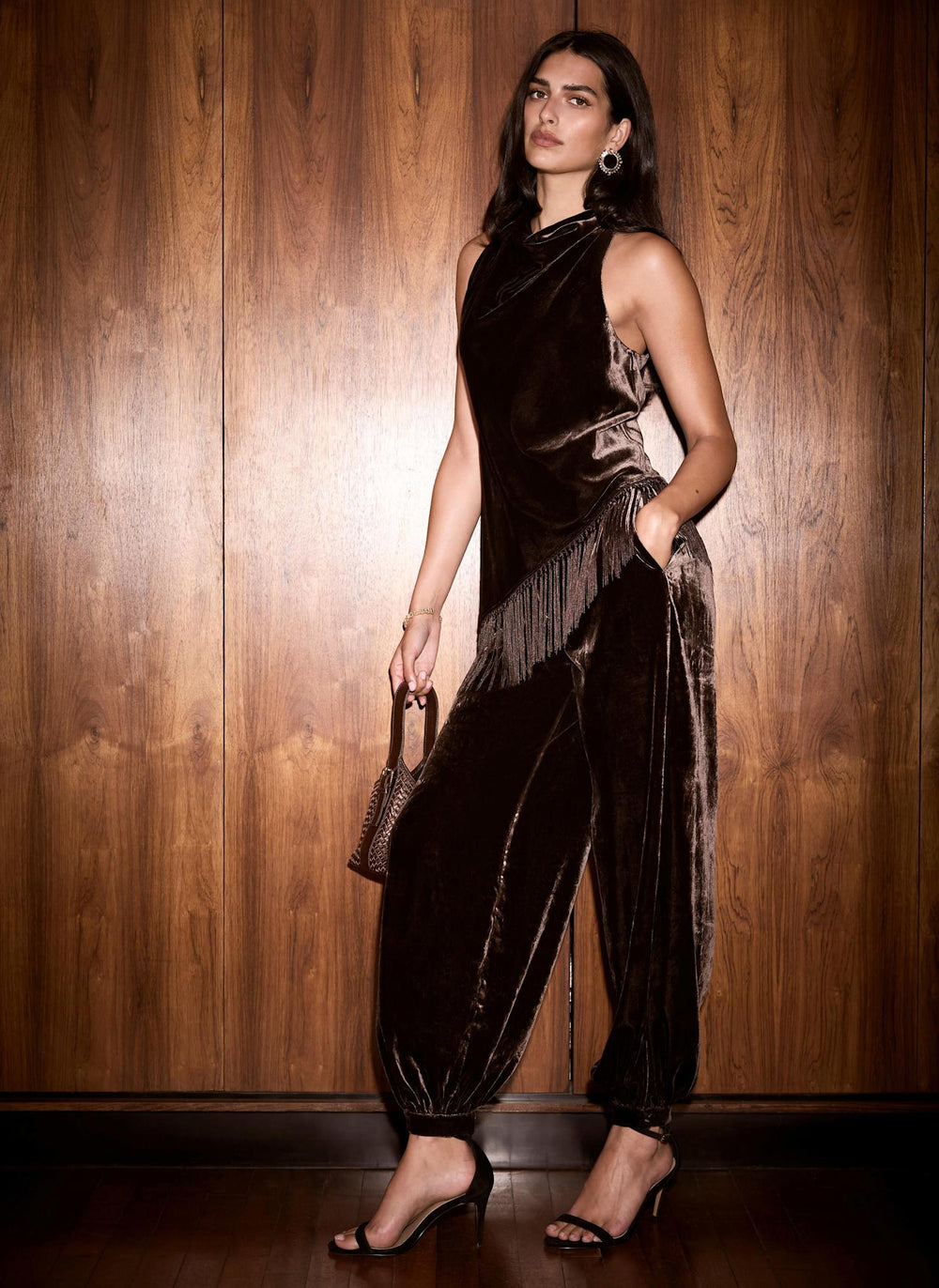 Brown Velvet Balloon Trousers