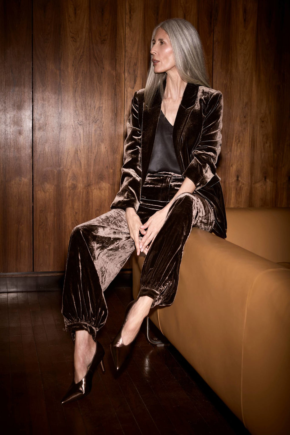 Brown Velvet Balloon Trousers