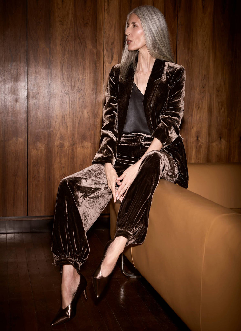 Brown Velvet Balloon Trousers