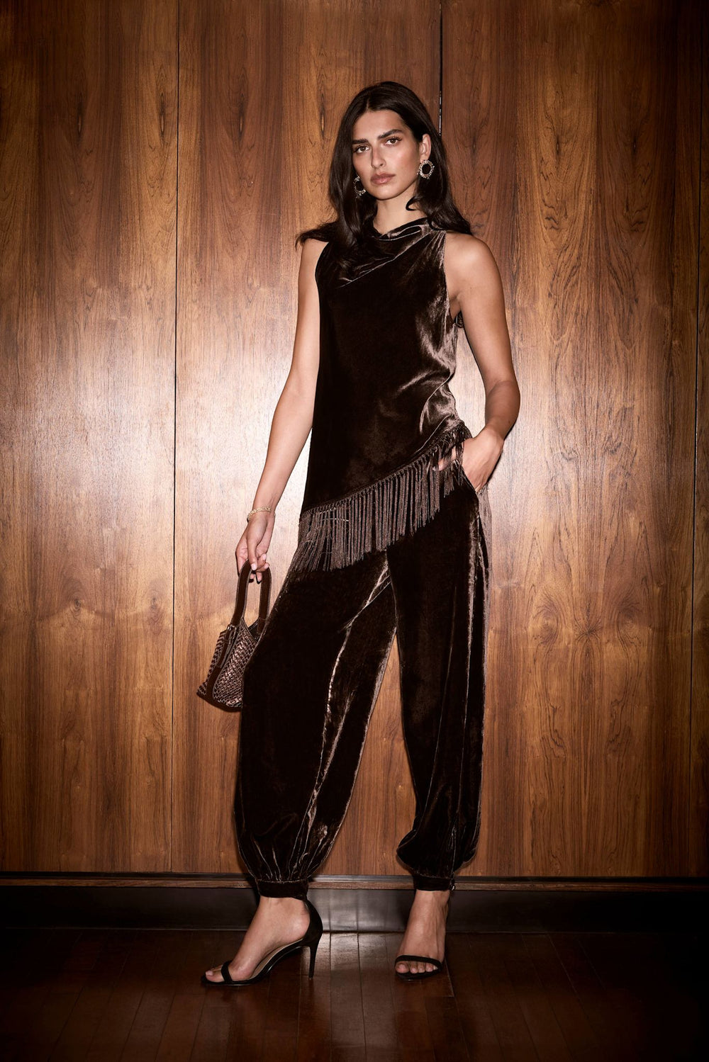 Brown Velvet Balloon Trousers