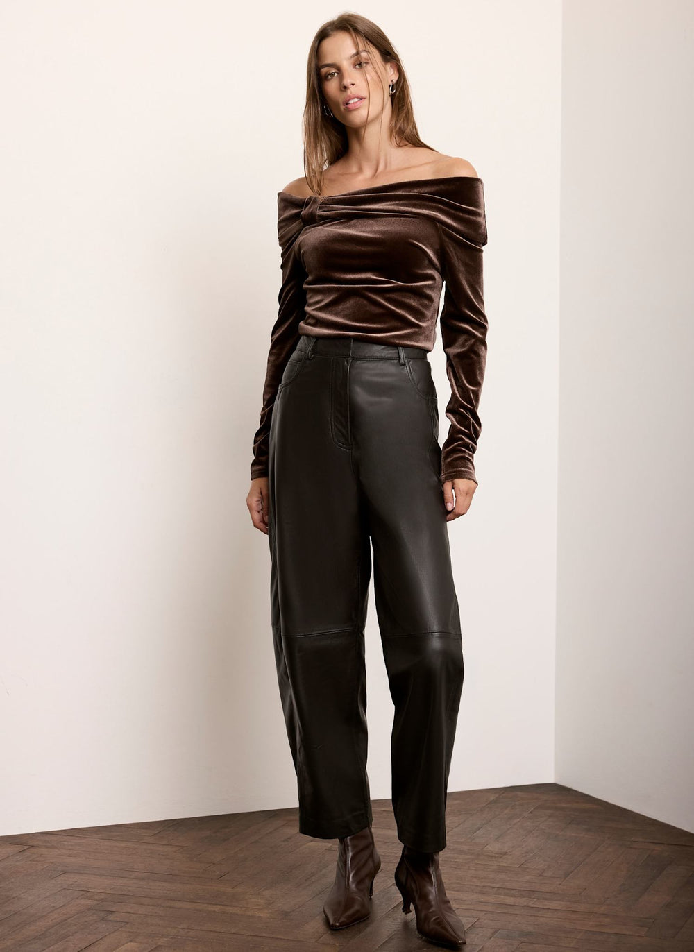 Brown Velvet Bardot Top
