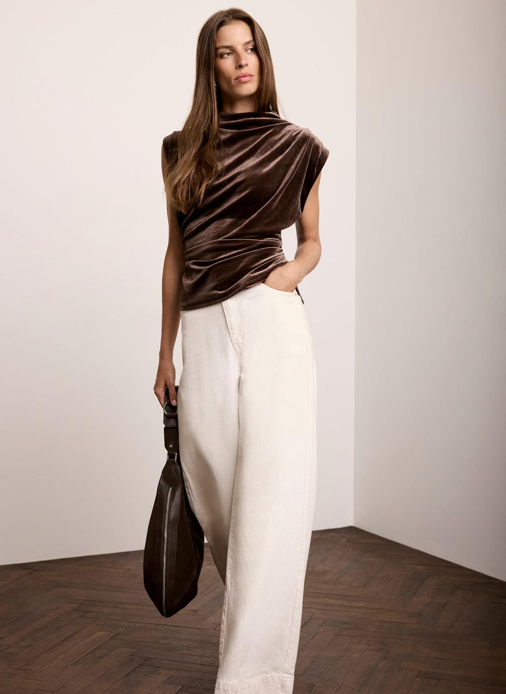 Brown Velvet Sleeveless Top
