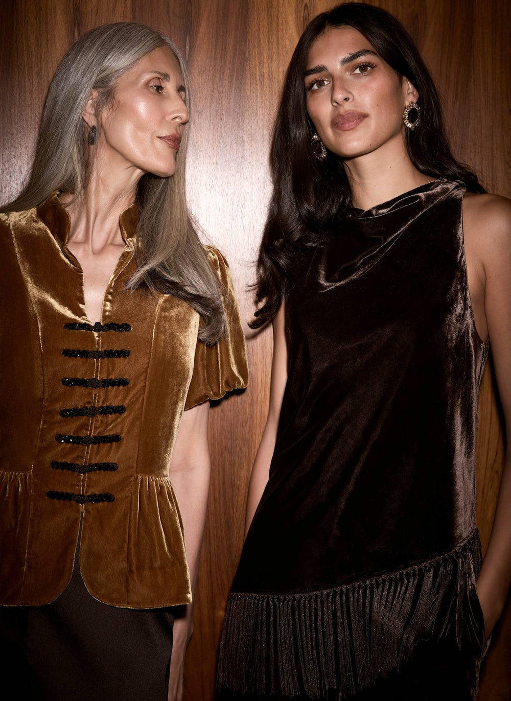 Brown Velvet Asymmetric Fringed Top
