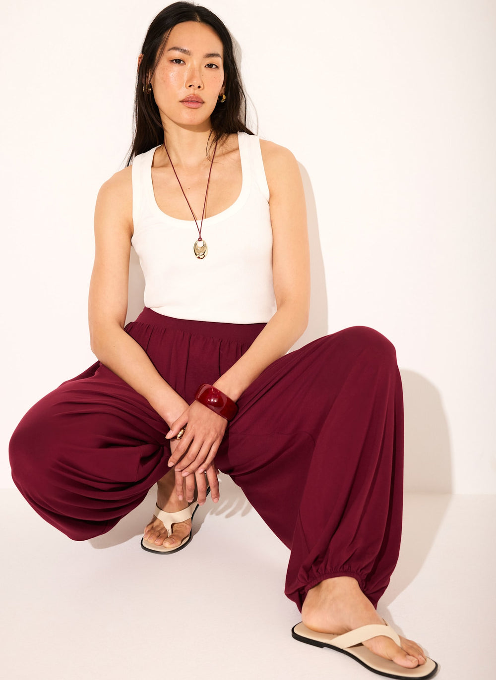 Red Jersey Balloon Trousers