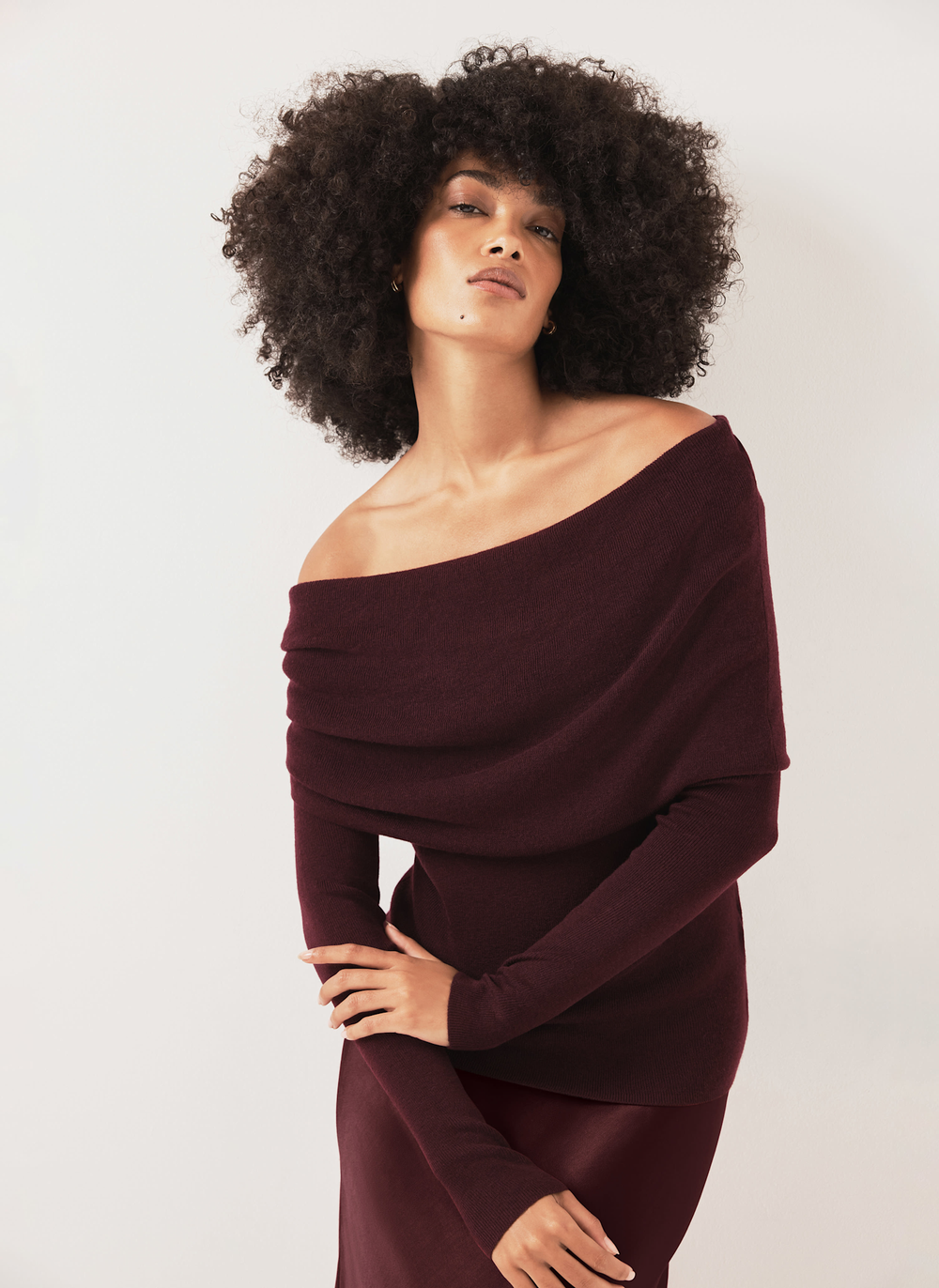 Burgundy Bardot Knit Top