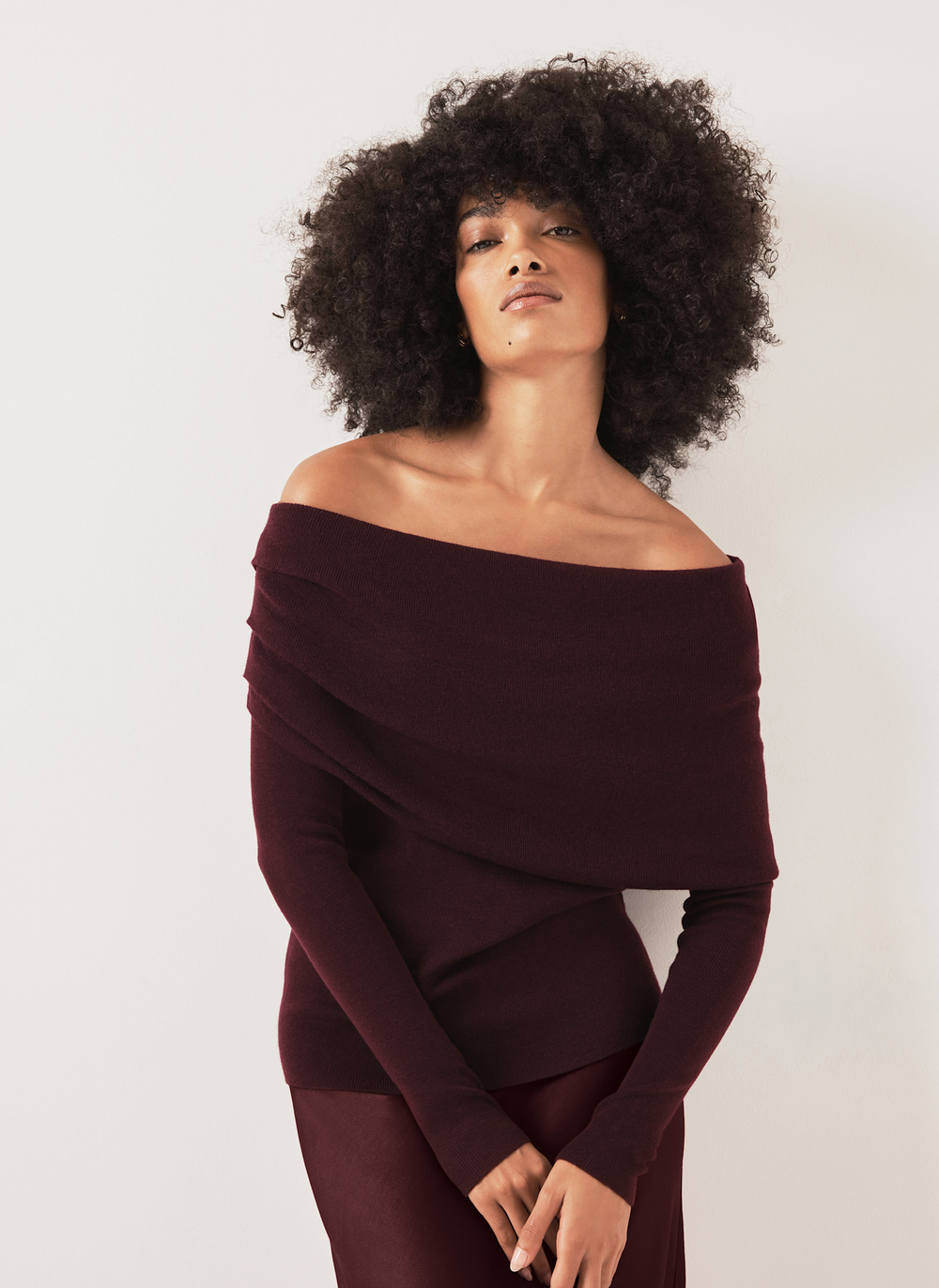 Burgundy Bardot Knit Top