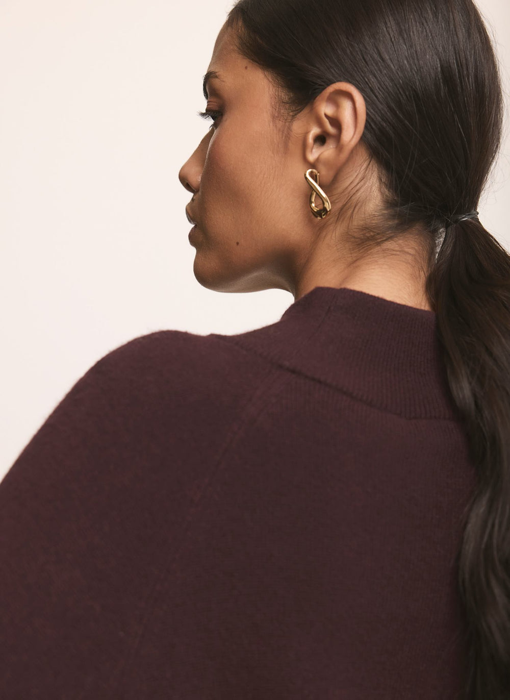 Burgundy Cotton Blend Wide Sleeve Knit Top