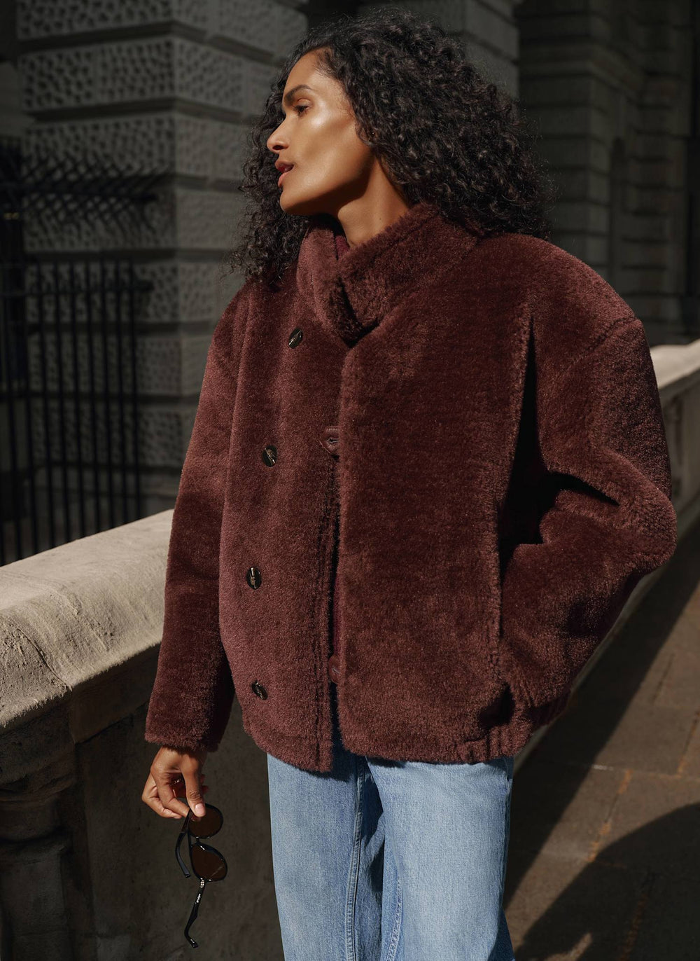 Burgundy Reversible Faux Fur Aviator Jacket
