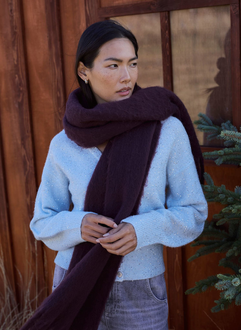 Burgundy Brushed Tassel Scarf