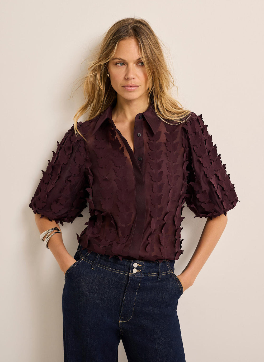Burgundy Butterfly Applique Shirt