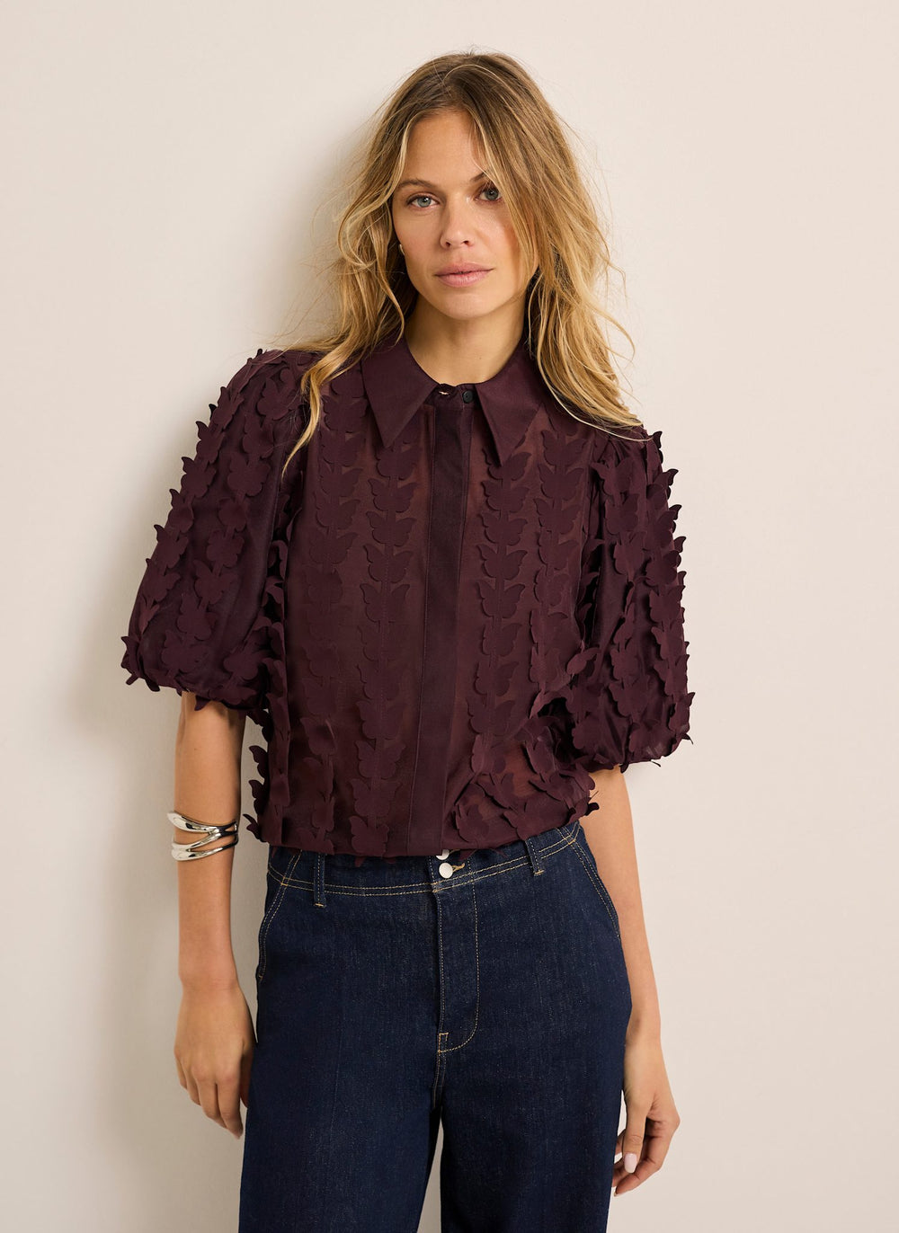 Burgundy Butterfly Applique Shirt