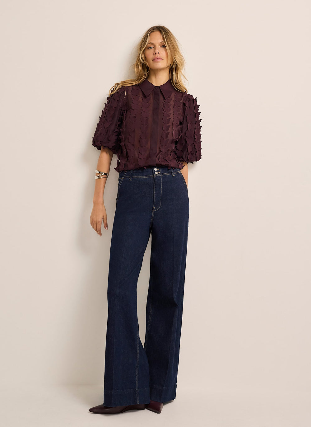 Burgundy Butterfly Applique Shirt