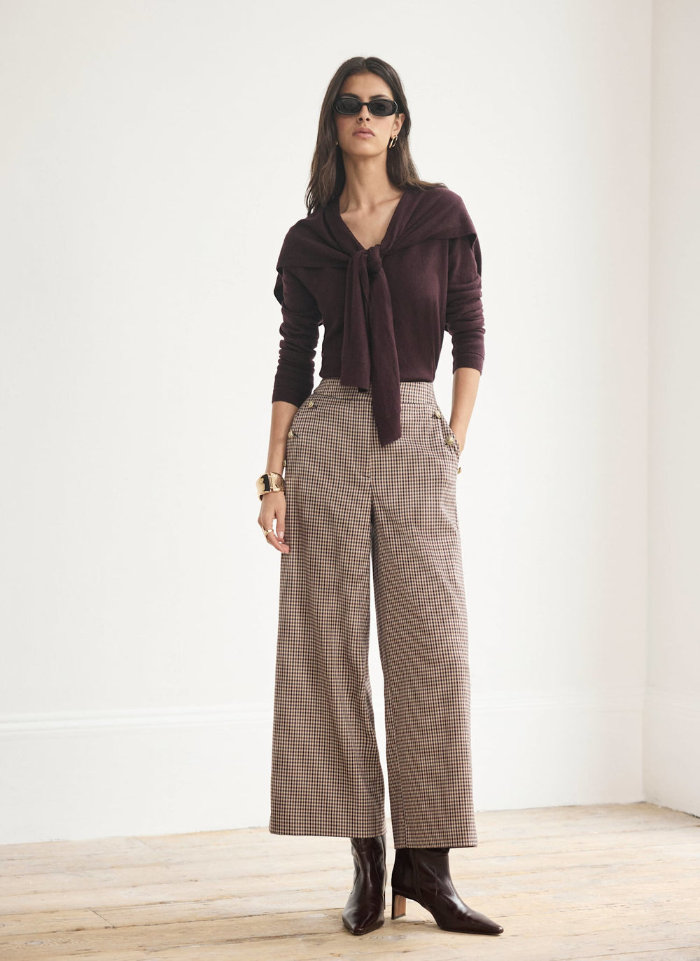 Burgundy Checked Cropped Trousers