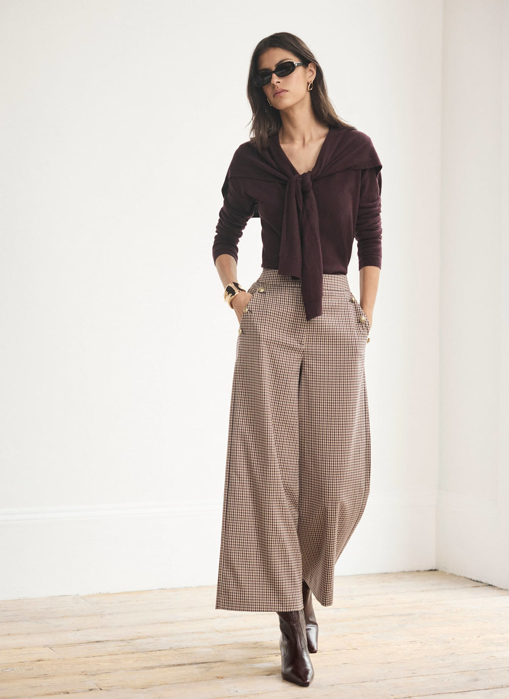 Burgundy Checked Cropped Trousers