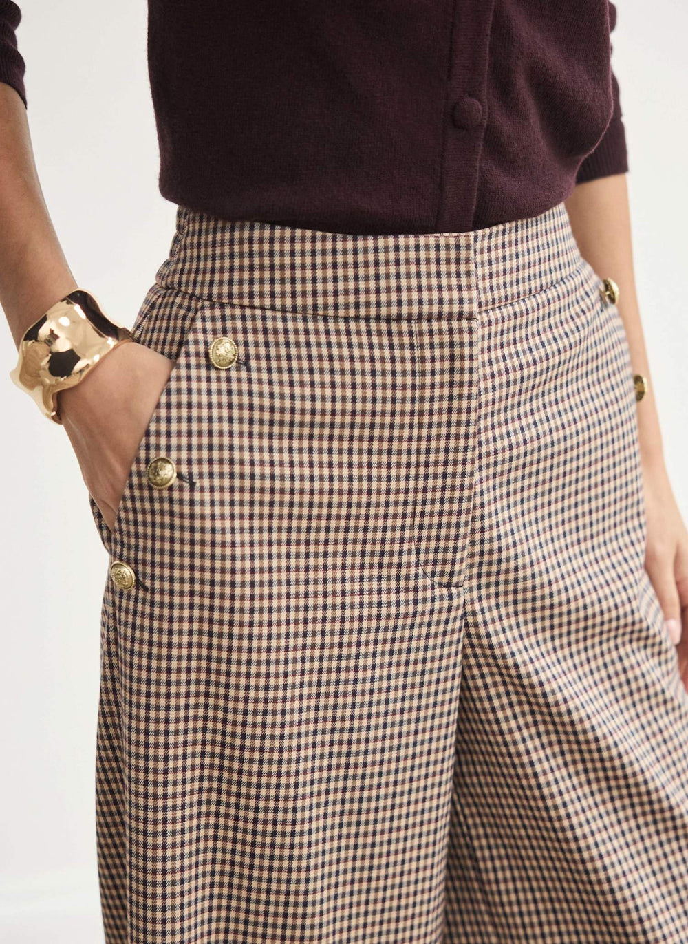 Burgundy Checked Cropped Trousers