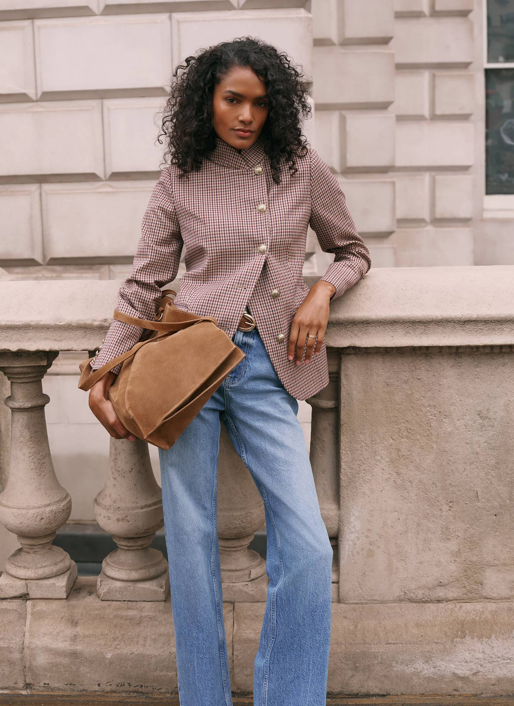 Burgundy Checked Single Breasted Blazer